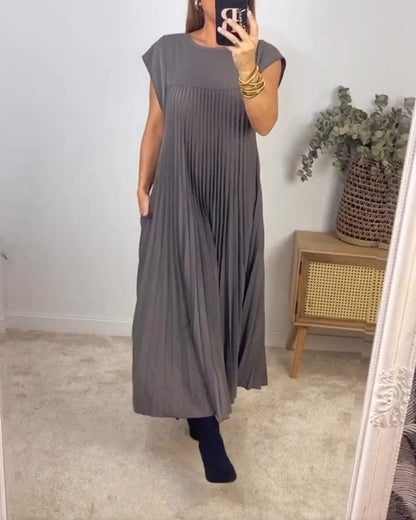 🎁LAST DAY SALE 49% OFF🎁Women Pleated Simple Solid Color Dress