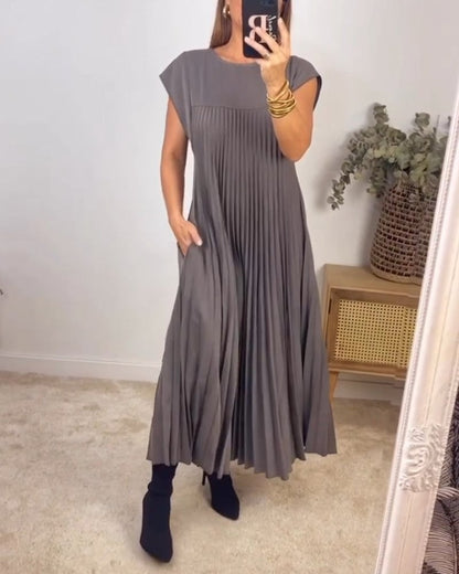 🎁LAST DAY SALE 49% OFF🎁Women Pleated Simple Solid Color Dress