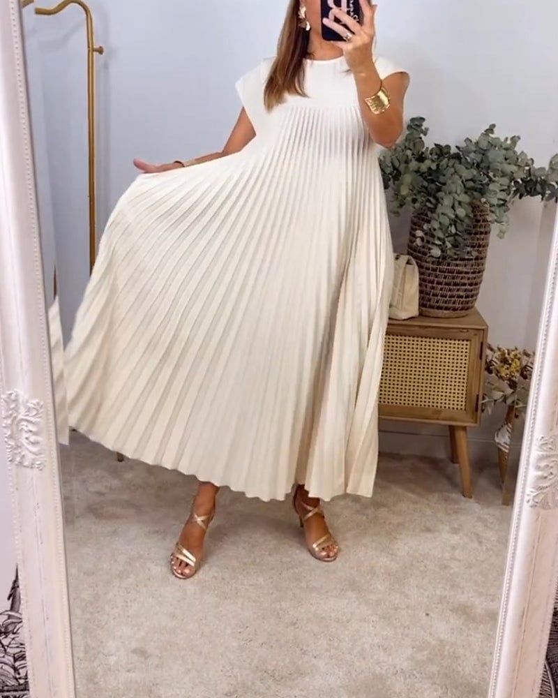 🎁LAST DAY SALE 49% OFF🎁Women Pleated Simple Solid Color Dress