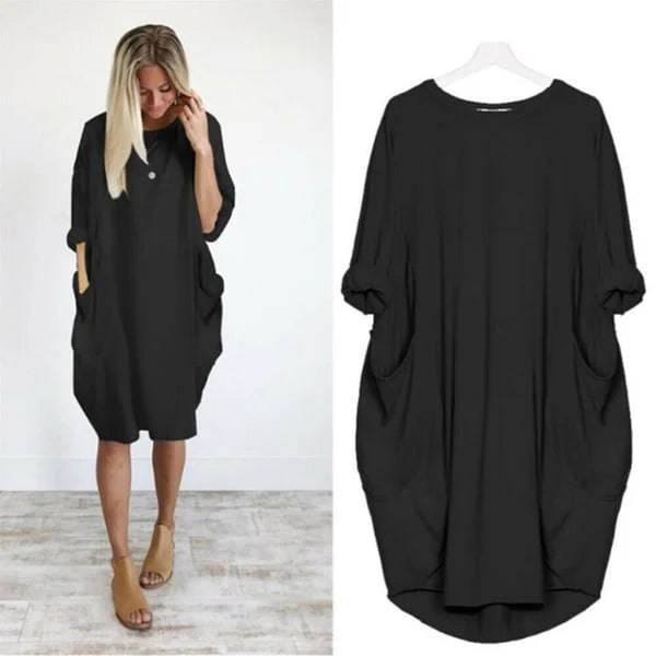 2023 New In-💝16 Colors Women Casual Loose Pocket Long Sleeves Dress