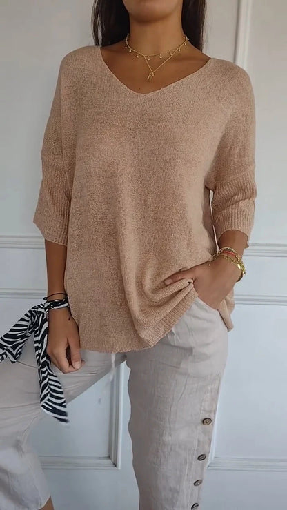 💥Last Day 49% OFF 💕Solid Color Knitted V-neck Top