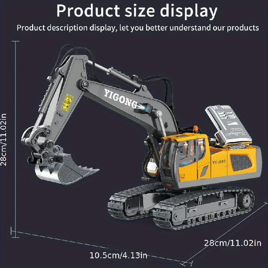 2.4Ghz Remote Control Excavator Toy Metal Shovel, 11 Channel RC Construction Bulldozer Vehicles Digger Toys Gift With Light And Sound