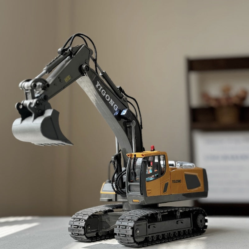 2.4Ghz Remote Control Excavator Toy Metal Shovel, 11 Channel RC Construction Bulldozer Vehicles Digger Toys Gift With Light And Sound