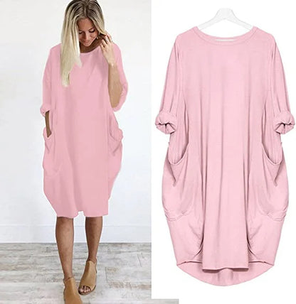 2023 New In-💝16 Colors Women Casual Loose Pocket Long Sleeves Dress