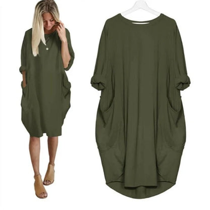 2023 New In-💝16 Colors Women Casual Loose Pocket Long Sleeves Dress