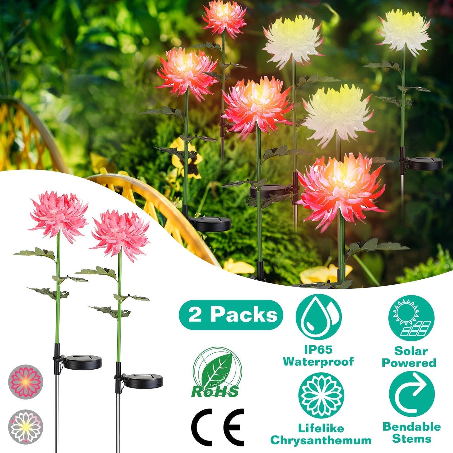 2-Pack: Solar LED Chrysanthemum Lights