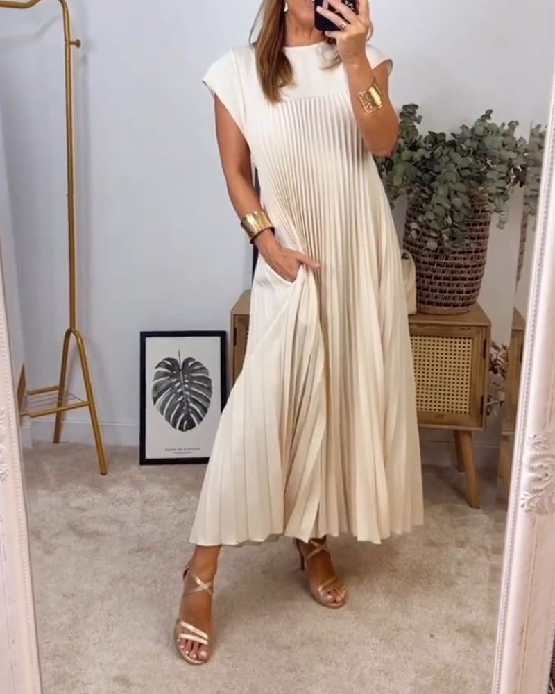 🎁LAST DAY SALE 49% OFF🎁Women Pleated Simple Solid Color Dress