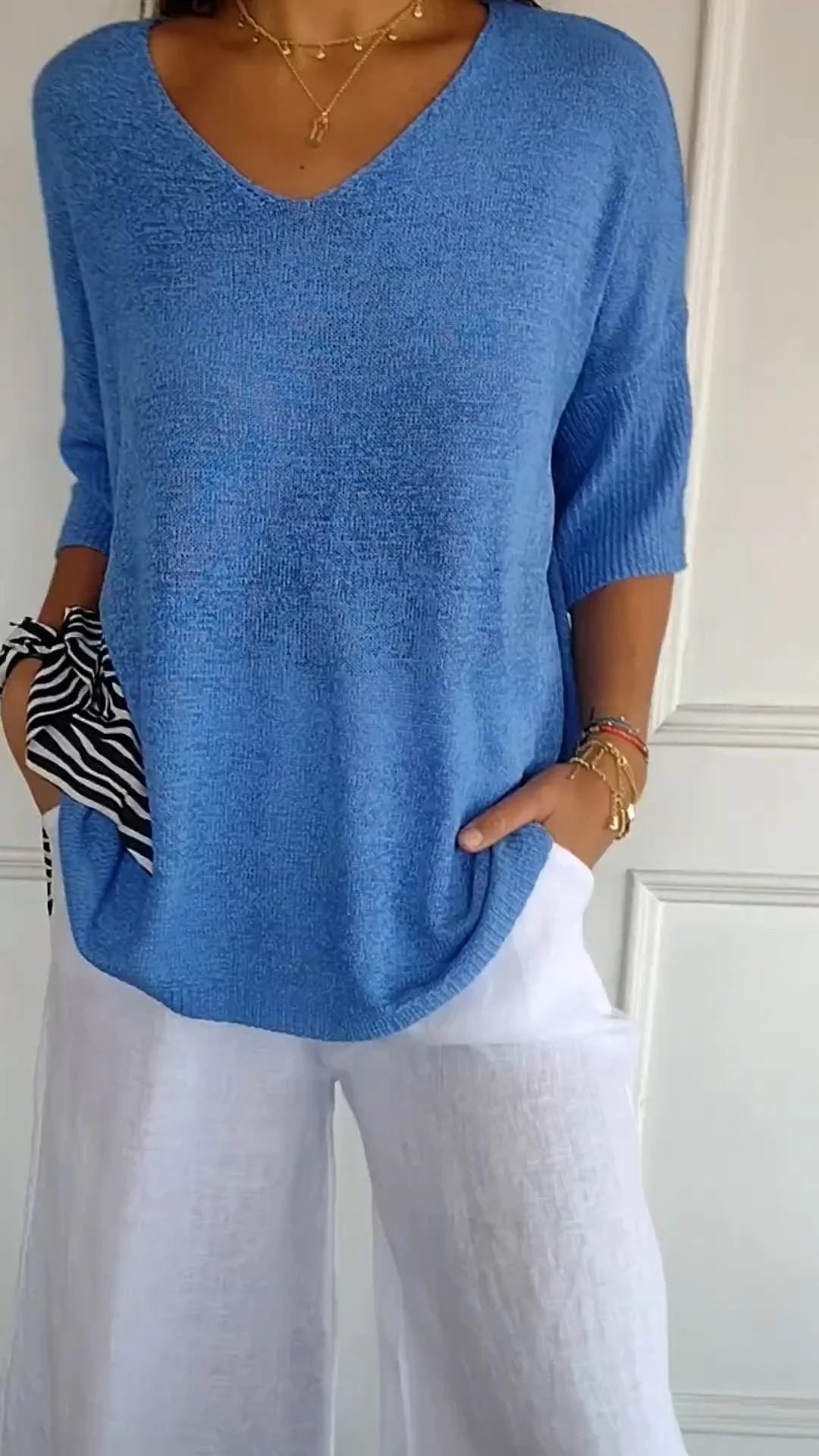 💥Last Day 49% OFF 💕Solid Color Knitted V-neck Top