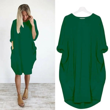 2023 New In-💝16 Colors Women Casual Loose Pocket Long Sleeves Dress