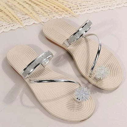 🔥Summer Discount - 50% OFF🌹2024 Summer New Shiny Flat Shoes Rhinestone Sandals