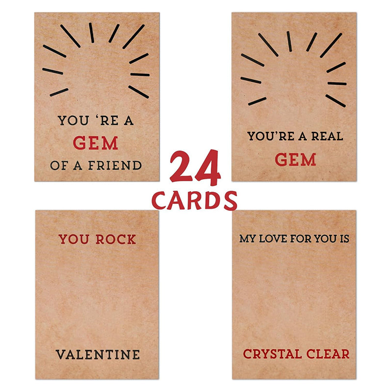 24 Pack Valentines Cards with Heart-Shape Crystals