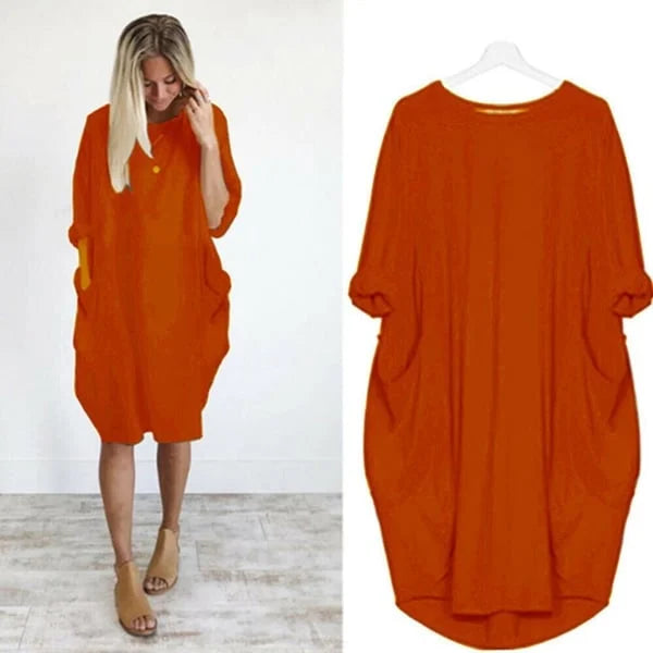 2023 New In-💝16 Colors Women Casual Loose Pocket Long Sleeves Dress