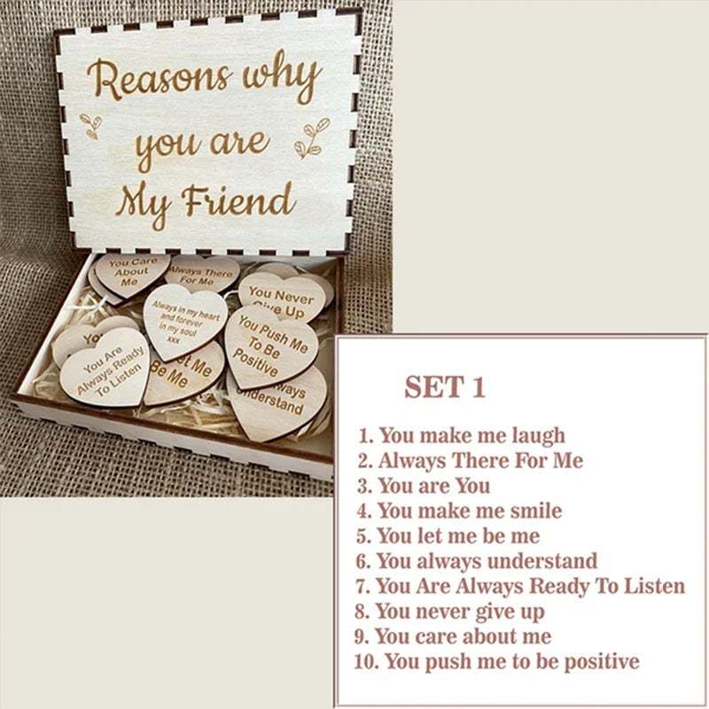 Why You Are My Friend Wooden Box and Heart Tokens