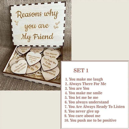 Why You Are My Friend Wooden Box and Heart Tokens