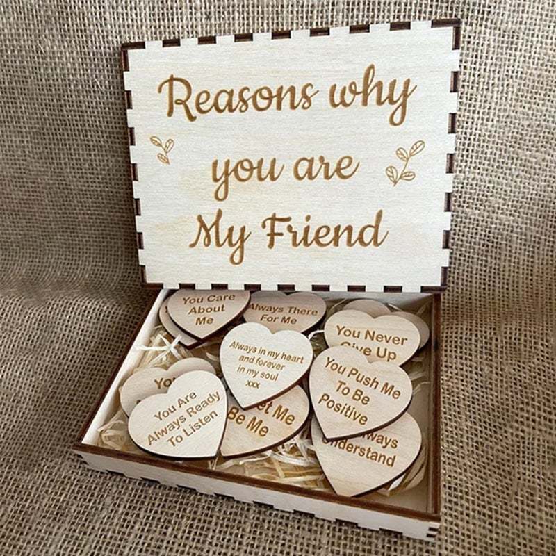 Why You Are My Friend Wooden Box and Heart Tokens