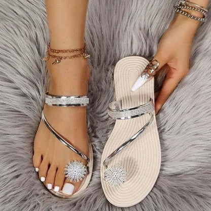 🔥Summer Discount - 50% OFF🌹2024 Summer New Shiny Flat Shoes Rhinestone Sandals