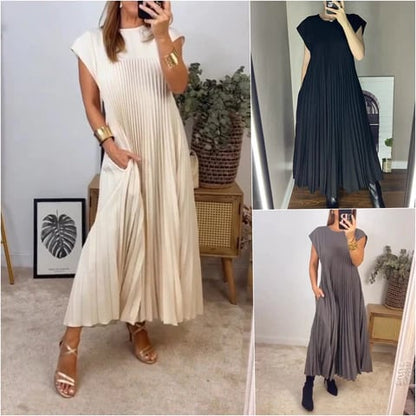 🎁LAST DAY SALE 49% OFF🎁Women Pleated Simple Solid Color Dress