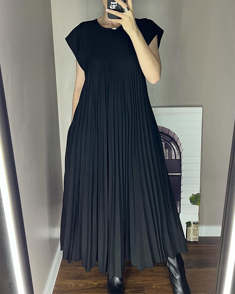 🎁LAST DAY SALE 49% OFF🎁Women Pleated Simple Solid Color Dress