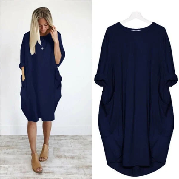 2023 New In-💝16 Colors Women Casual Loose Pocket Long Sleeves Dress