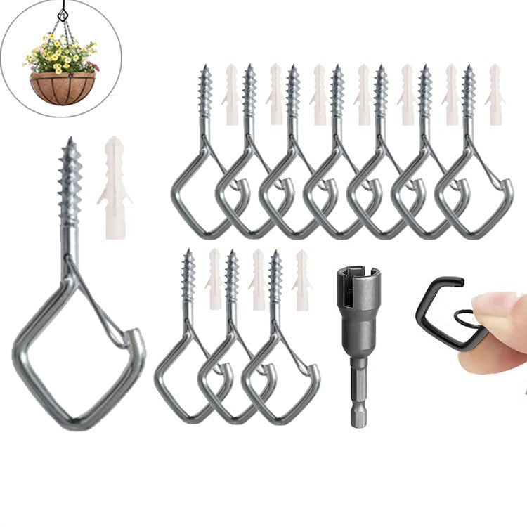 10pcs Square Snap Hanging Hooks - Anti-Drop Bonsai Hooks with Safety Buckles for Christmas Rope String Lights