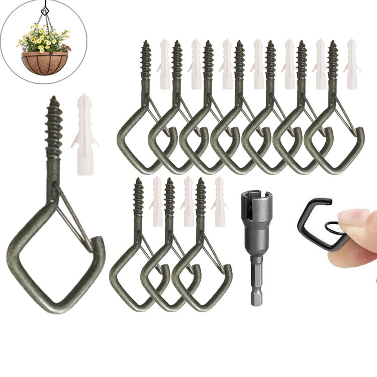 10pcs Square Snap Hanging Hooks - Anti-Drop Bonsai Hooks with Safety Buckles for Christmas Rope String Lights