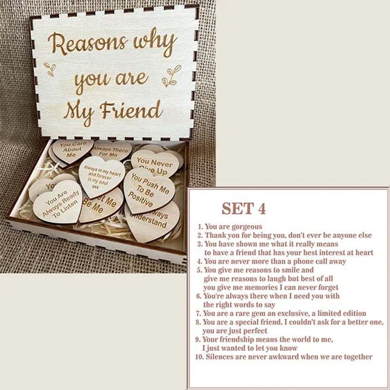 Why You Are My Friend Wooden Box and Heart Tokens