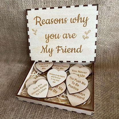 Why You Are My Friend Wooden Box and Heart Tokens