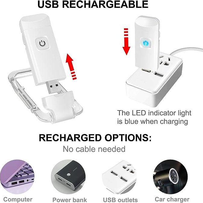 📖USB Rechargeable Book LED Light with Clip for Reading in Bed