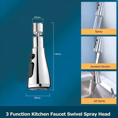 360° Rotatable -3 Function Kitchen Faucet Spray Head