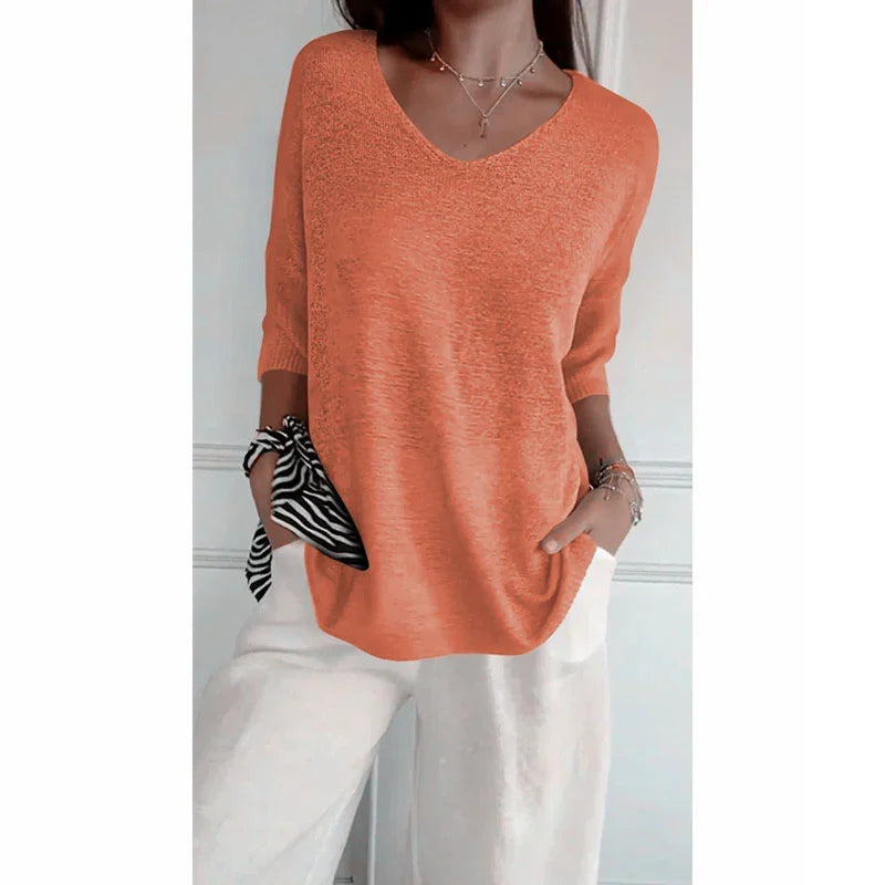 💥Last Day 49% OFF 💕Solid Color Knitted V-neck Top