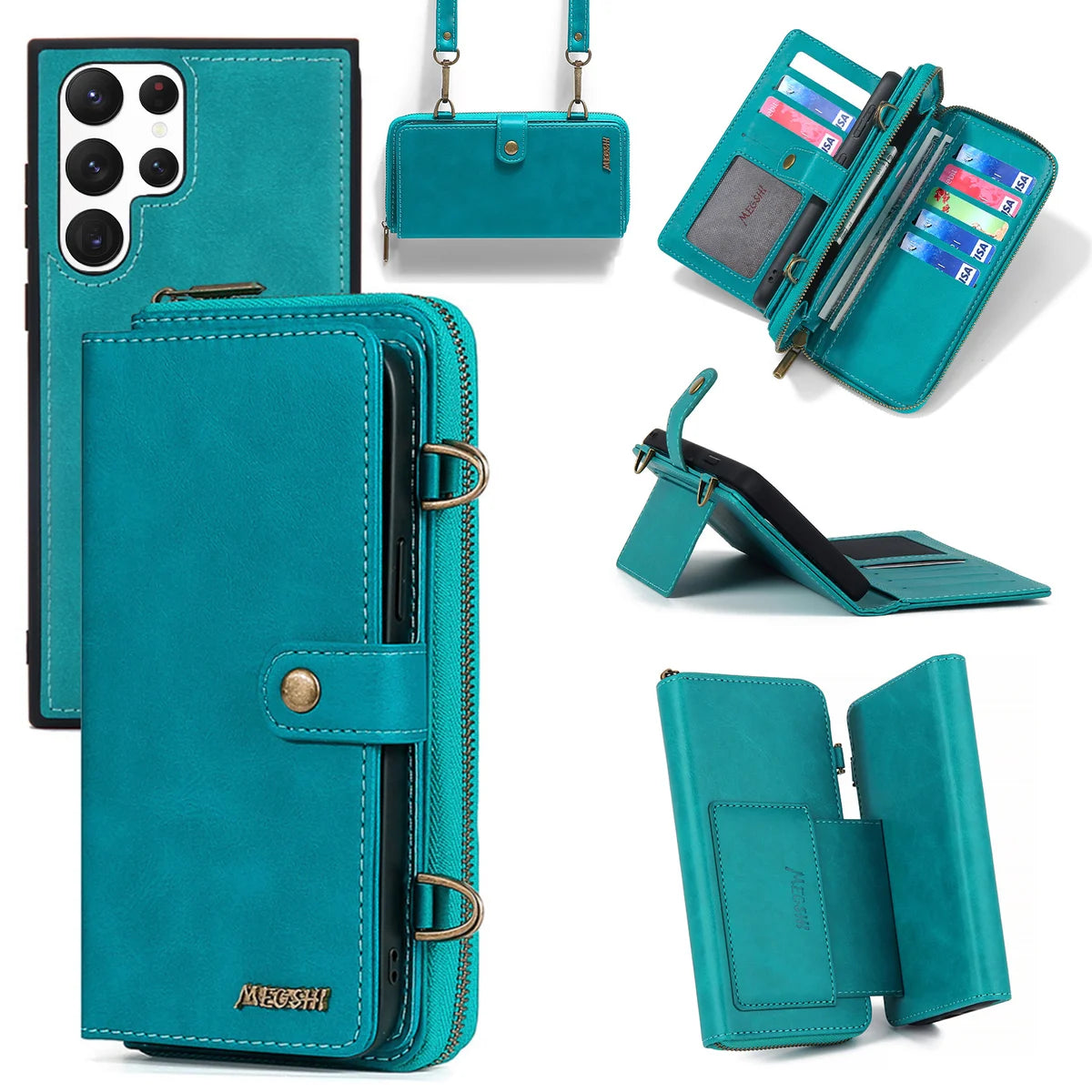 3-in-1 Crossbody Strap Leather All-inclusive Protective Cover With Zipper Wallet For Samsung