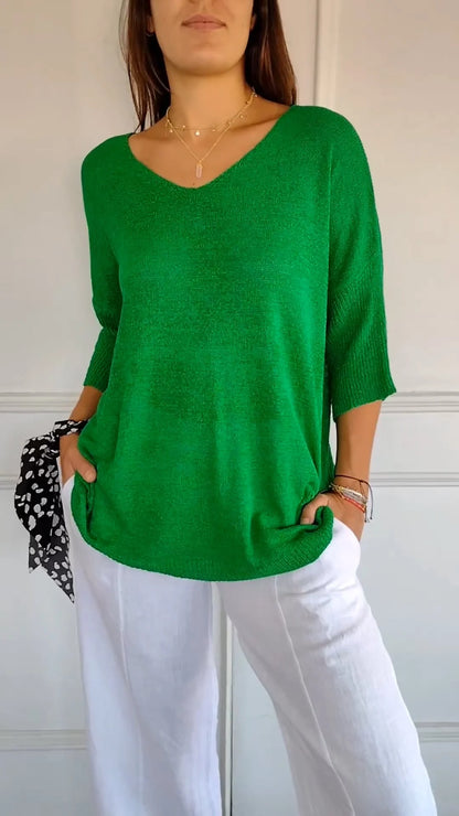 💥Last Day 49% OFF 💕Solid Color Knitted V-neck Top