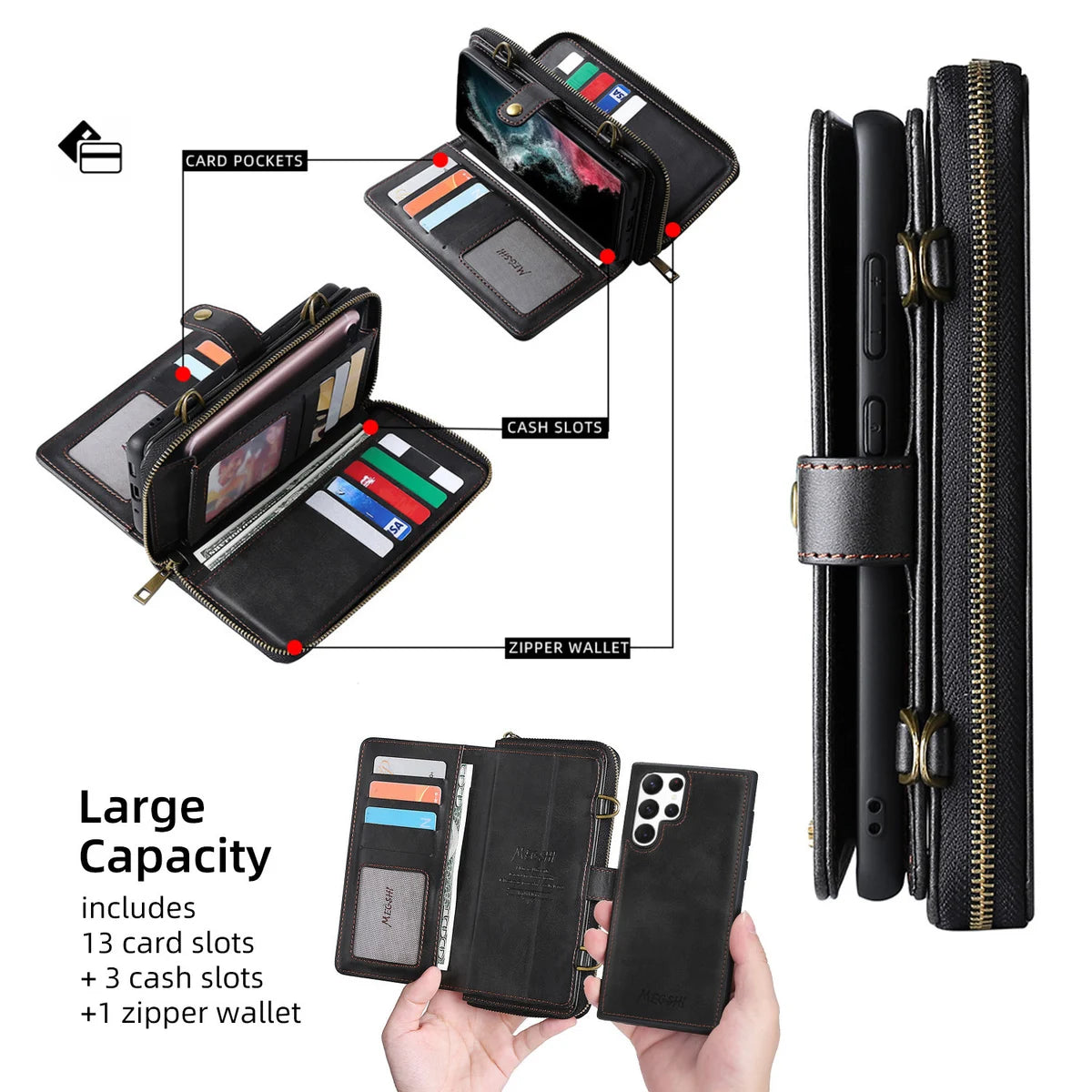 3-in-1 Crossbody Strap Leather All-inclusive Protective Cover With Zipper Wallet For Samsung