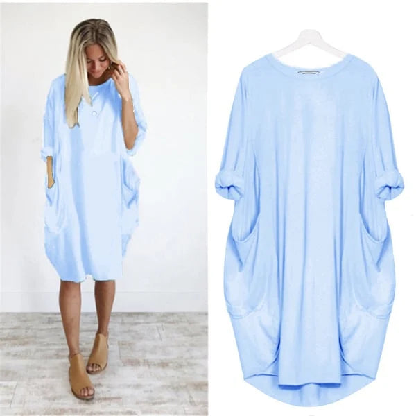 2023 New In-💝16 Colors Women Casual Loose Pocket Long Sleeves Dress