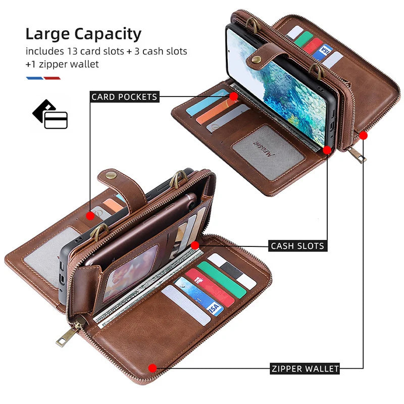 3-in-1 Crossbody Strap Leather All-inclusive Protective Cover With Zipper Wallet For Samsung