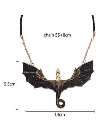 Black Winged Flying Dragon Necklace