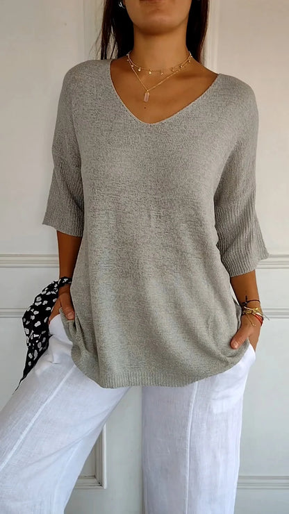 💥Last Day 49% OFF 💕Solid Color Knitted V-neck Top