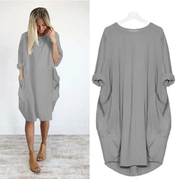 2023 New In-💝16 Colors Women Casual Loose Pocket Long Sleeves Dress