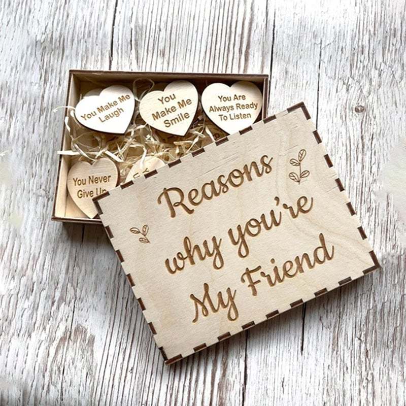 Why You Are My Friend Wooden Box and Heart Tokens