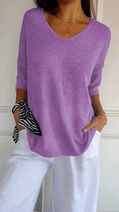 💥Last Day 49% OFF 💕Solid Color Knitted V-neck Top