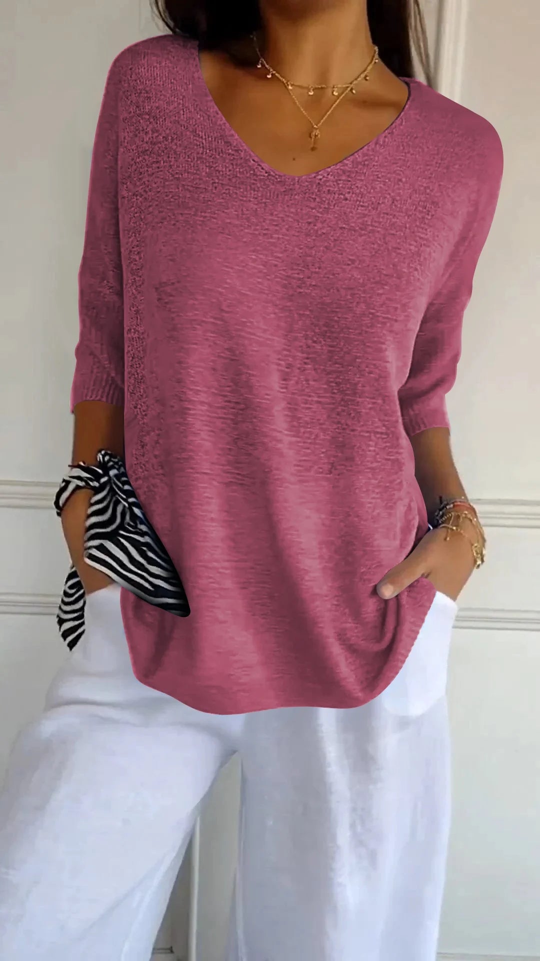 💥Last Day 49% OFF 💕Solid Color Knitted V-neck Top