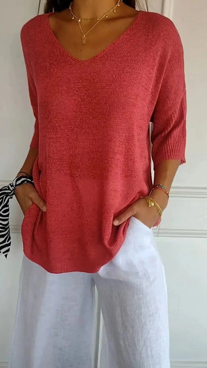 💥Last Day 49% OFF 💕Solid Color Knitted V-neck Top