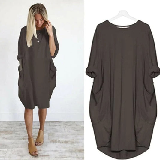 2023 New In-💝16 Colors Women Casual Loose Pocket Long Sleeves Dress