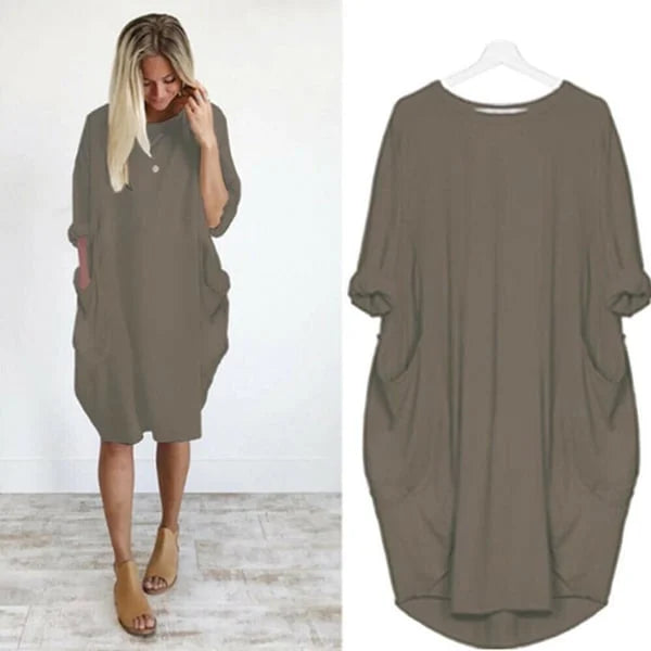 2023 New In-💝16 Colors Women Casual Loose Pocket Long Sleeves Dress