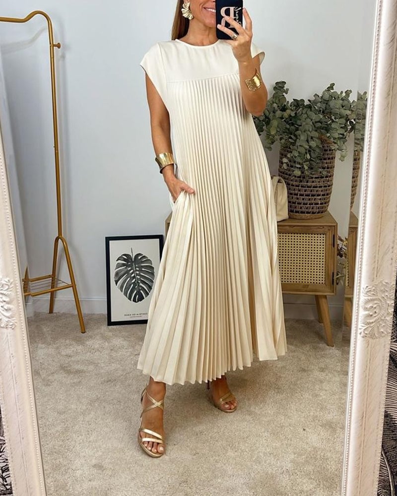 🎁LAST DAY SALE 49% OFF🎁Women Pleated Simple Solid Color Dress