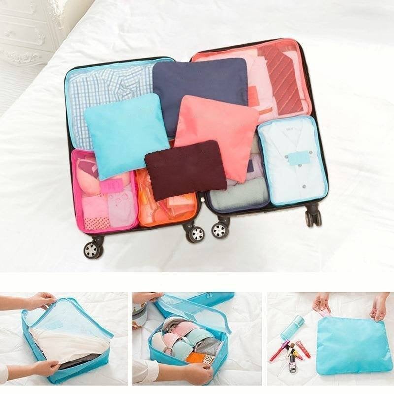 6 pieces portable luggage packing cubes