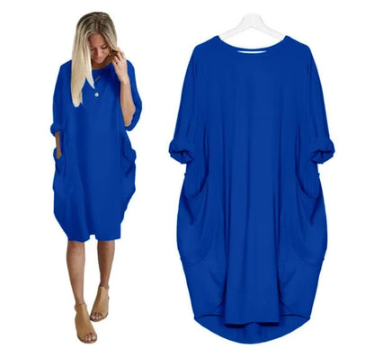 2023 New In-💝16 Colors Women Casual Loose Pocket Long Sleeves Dress