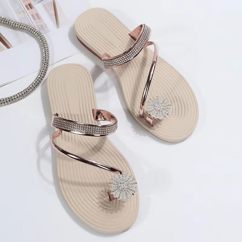 🔥Summer Discount - 50% OFF🌹2024 Summer New Shiny Flat Shoes Rhinestone Sandals