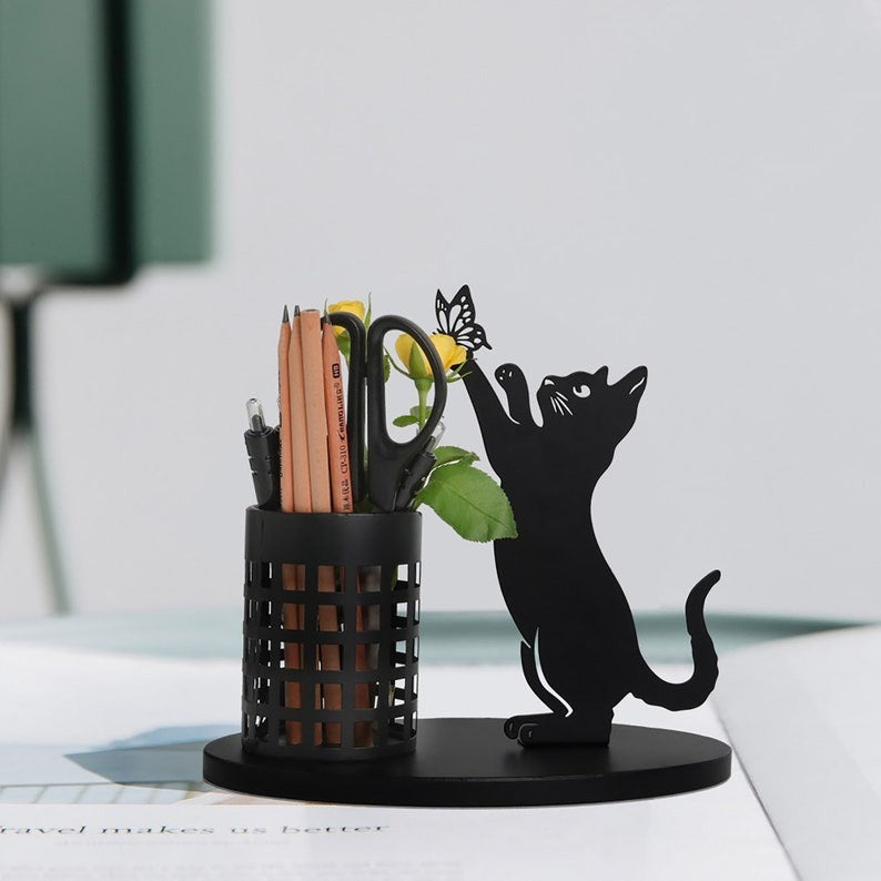 Best Gift - 😻Black metal cat pen holder🐈