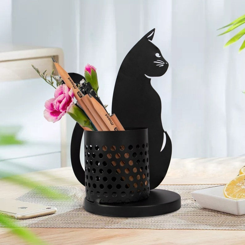 Best Gift - 😻Black metal cat pen holder🐈